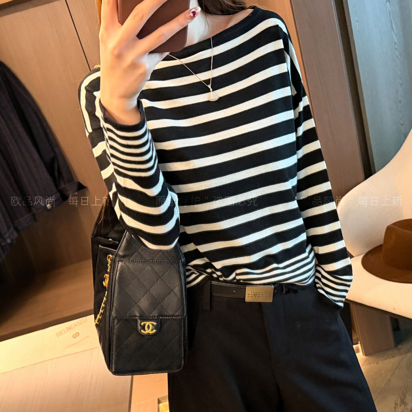绵羊毛桑蚕丝条纹针织衫女欧洲站