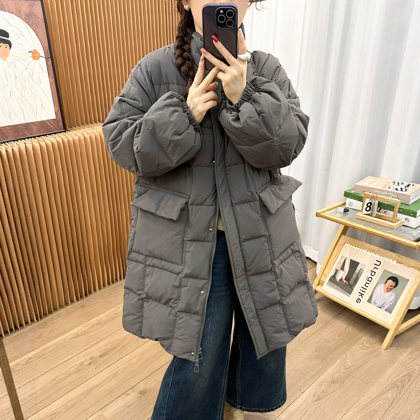 复古压格立领羽绒服女欧洲站外套