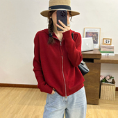 复古连帽细羊毛针织开衫 打底毛衣潮 欧货女装 女欧洲站2026春装 新款