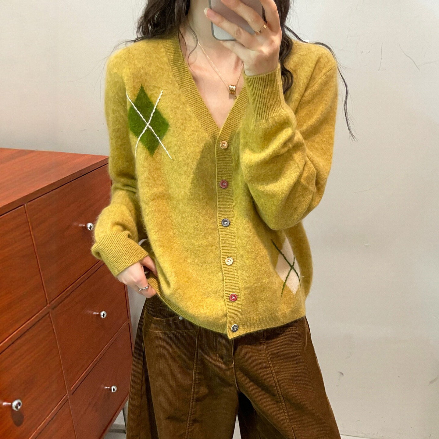 印花山羊绒拉毛针织开衫女欧洲站