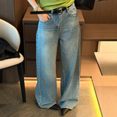 女欧洲站2026春装 直筒裤 新款 时尚 子潮 欧货女装 复古拖地阔腿牛仔裤