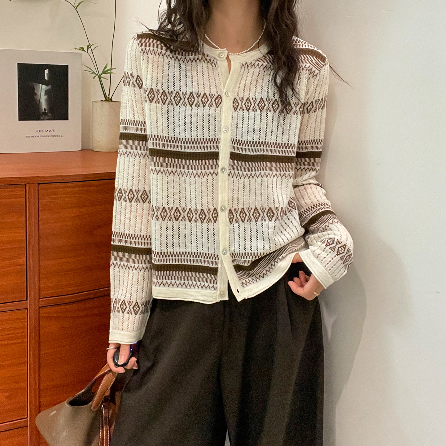 费尔岛提花细羊毛针织开衫女欧货