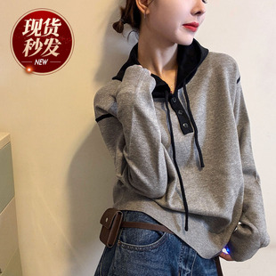 时尚 撞色连帽羊毛针织衫 欧货女装 新款 打底毛衣潮 女欧洲站2025冬装