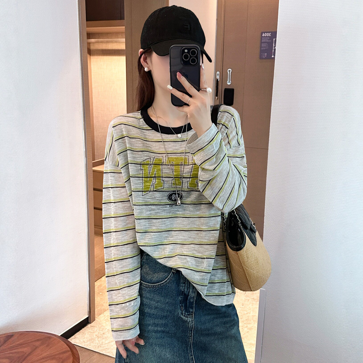 字母印花条纹面膜T恤女欧洲站2026夏季新款欧货女装薄款防晒衣潮