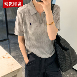 歐貨女裝 POLO領麻花紋冰絲針織衫 女歐洲站2025秋裝 新款 潮 打底小衫
