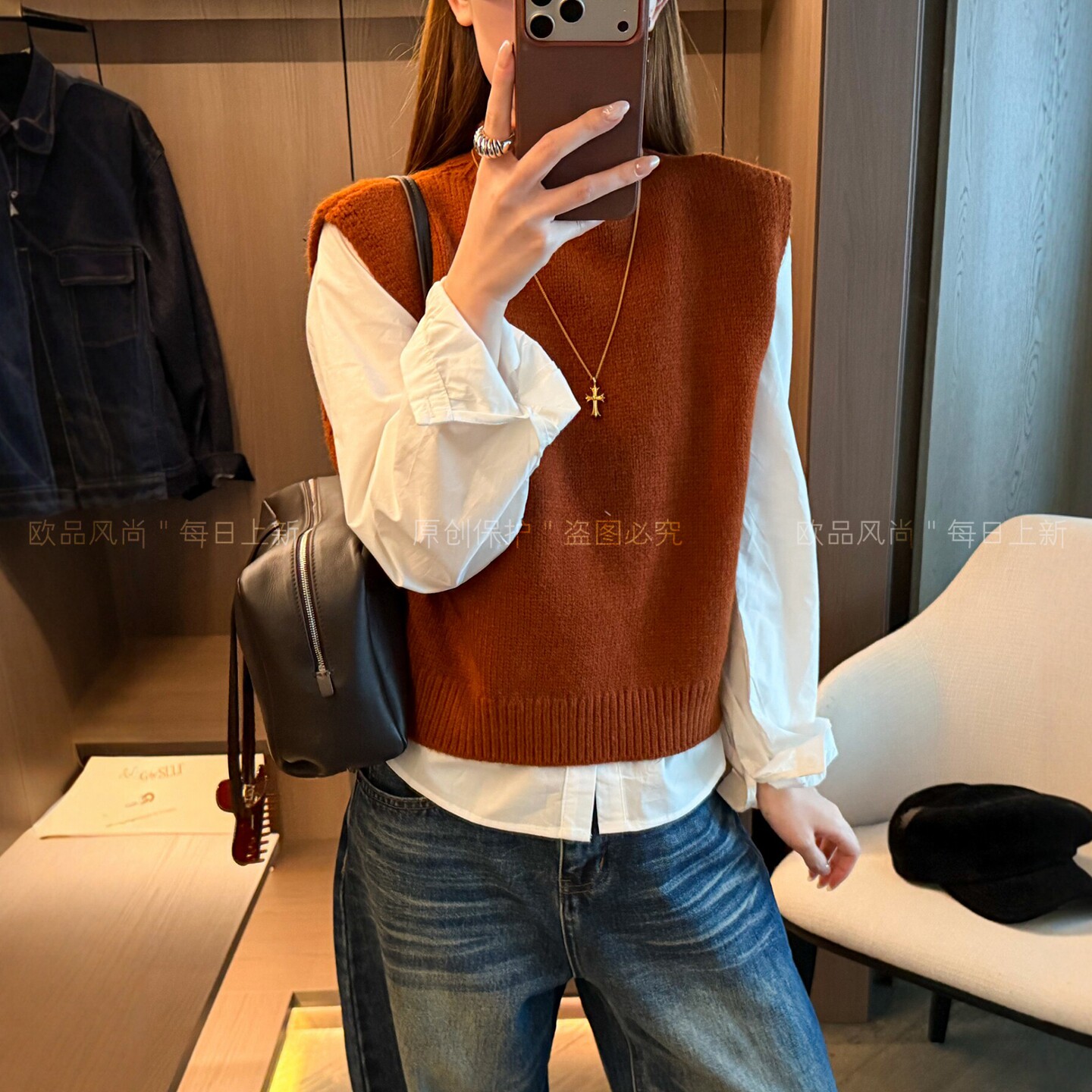 马甲背心衬衫两件套上衣女欧洲站