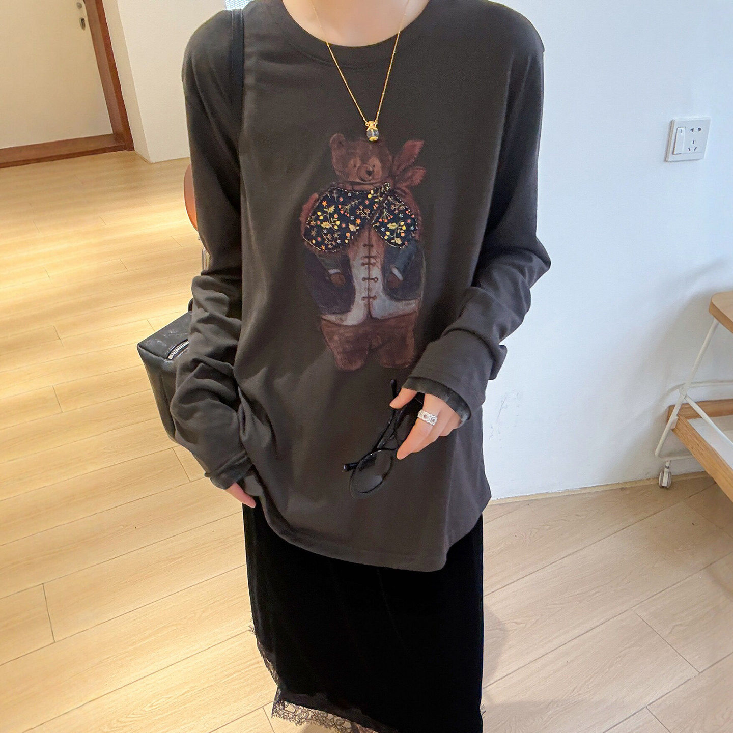 小熊印花面膜长袖T恤女欧洲站潮