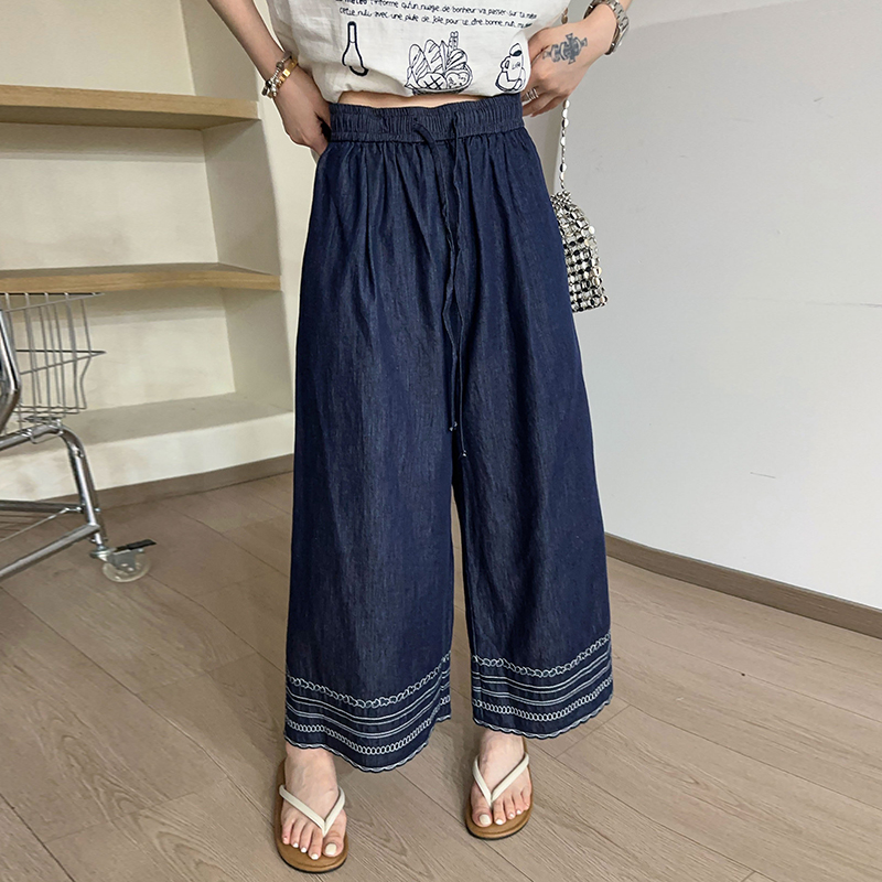 民族风刺绣阔腿牛仔裤女欧洲站2025夏装新款欧货女装时尚九分裤潮