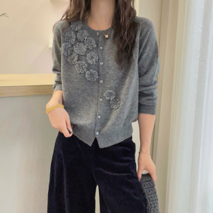 欧货女装 新款 毛衣外套潮 女欧洲站2025冬装 立体花朵丝羊绒针织开衫