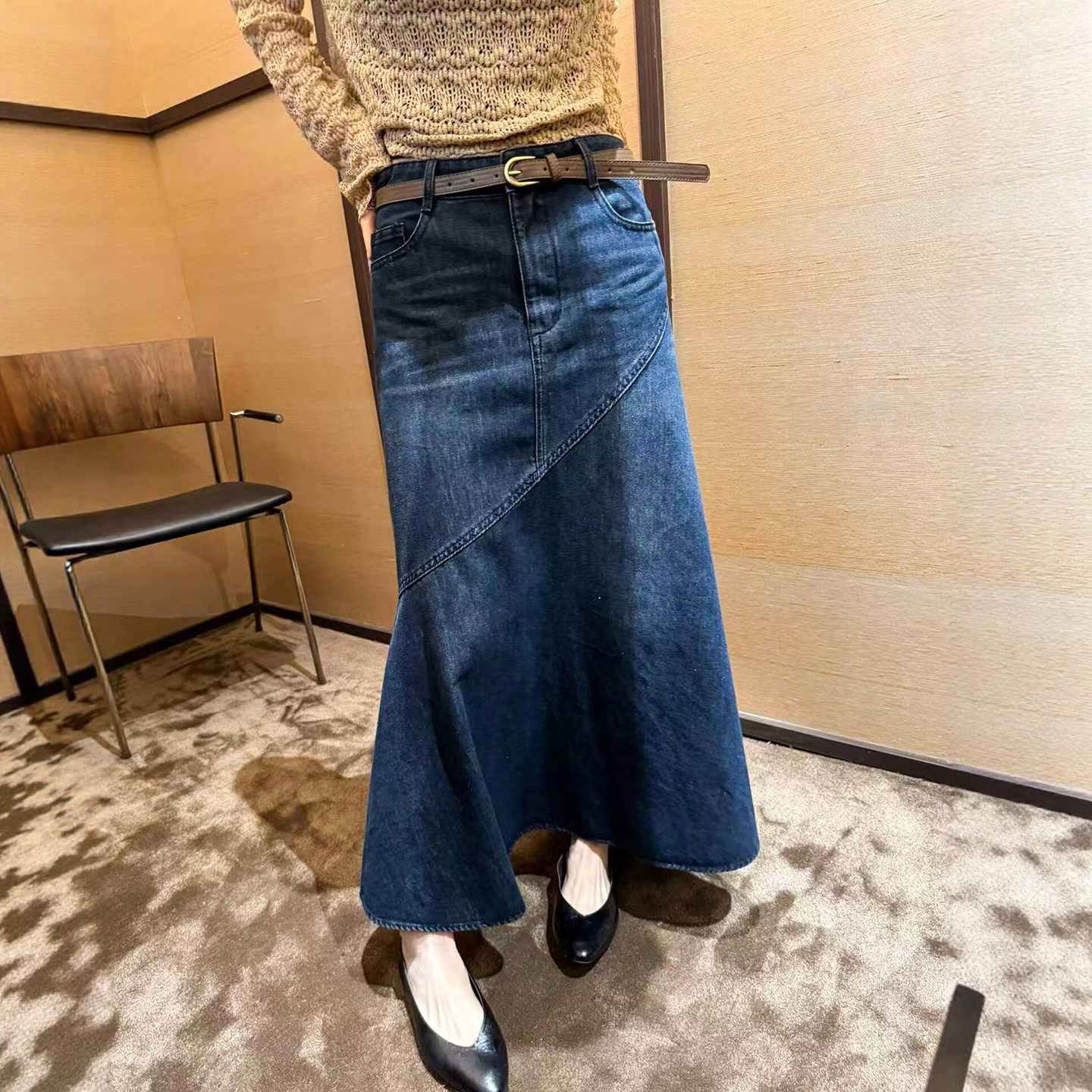 复古高腰鱼尾牛仔半身裙女欧洲站