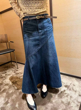 复古高腰鱼尾牛仔半身裙女欧洲站