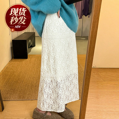 重工蕾丝钩花加绒半身裙女欧洲站