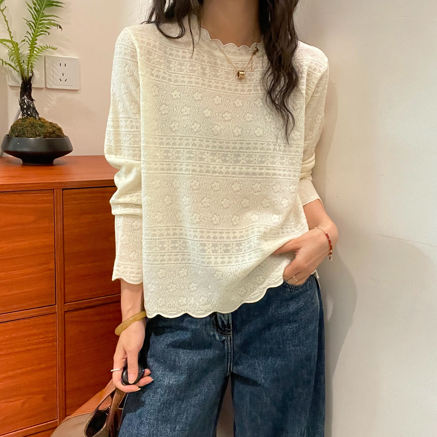 蕾丝刺绣细羊毛针织衫女欧洲站潮