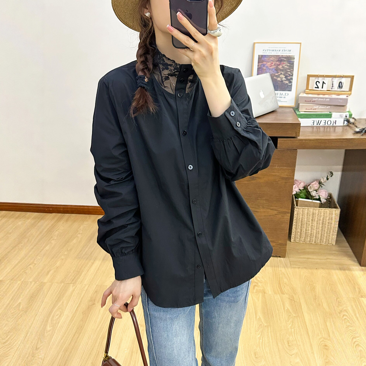 假两件网纱休闲衬衫女欧洲站2026春装新款欧货女装时尚洋气上衣潮