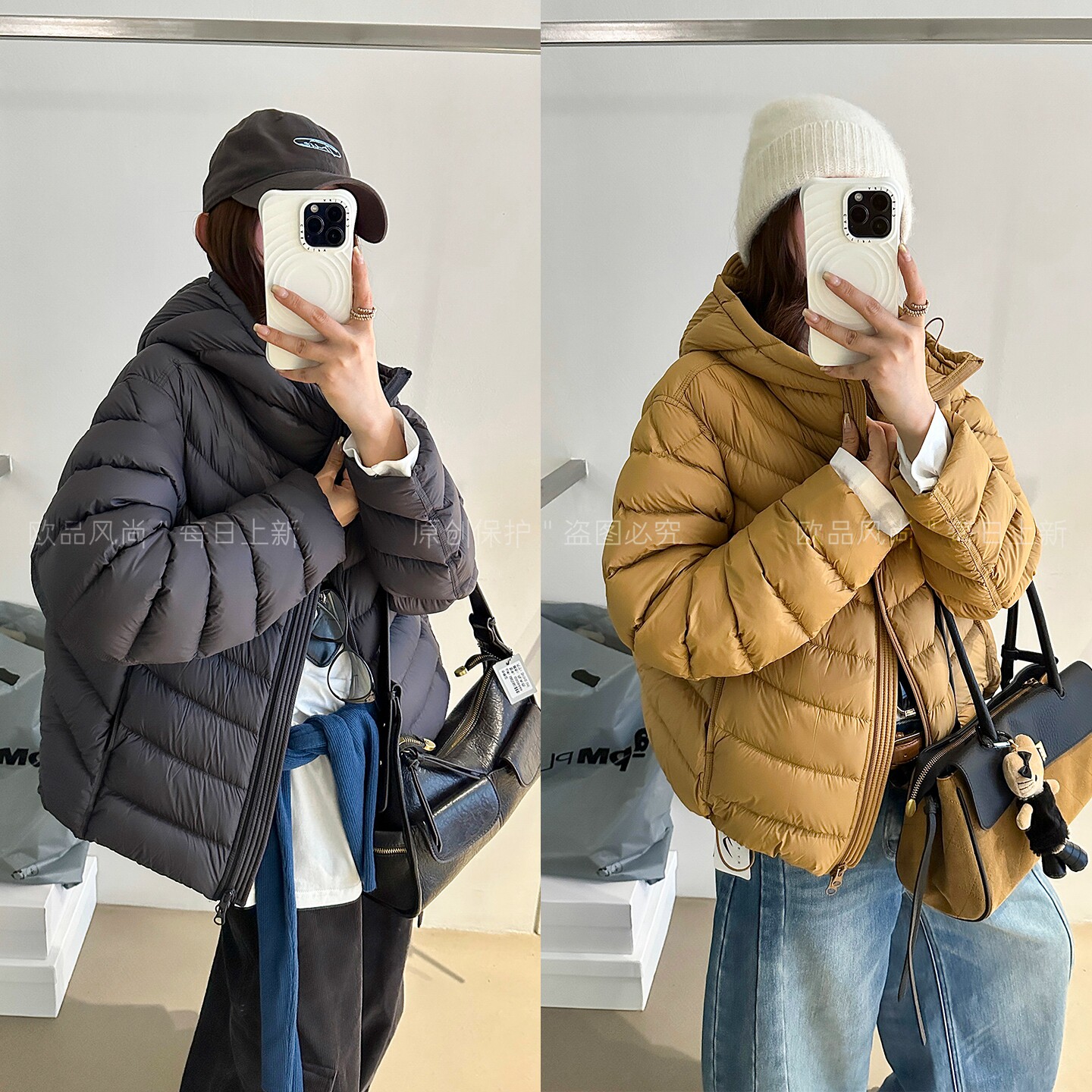 95白鸭绒连帽面包羽绒服女欧洲站