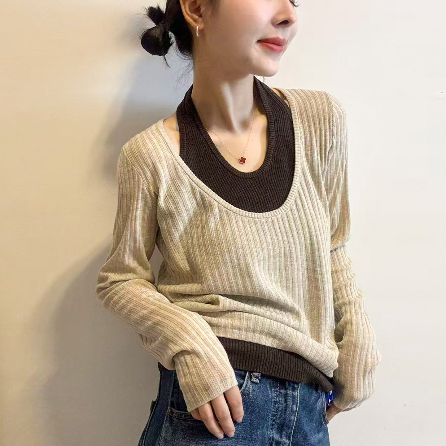 假两件细羊毛针织衫女欧货打底衫