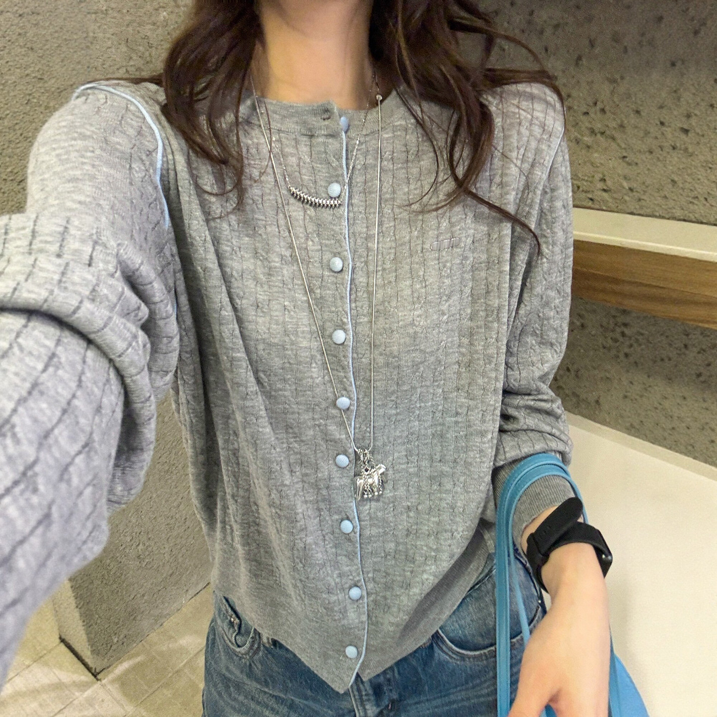 拼接麻花纹冰丝针织开衫女欧洲站