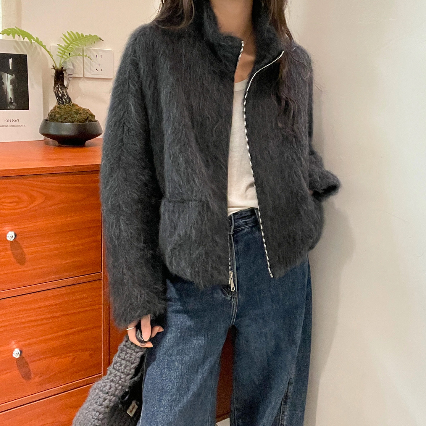 复古立领山羊绒绵羊毛拉绒外套女