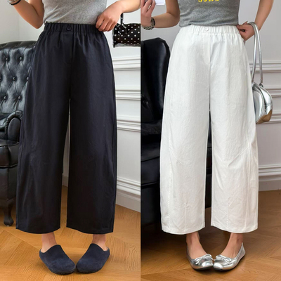 复古弯刀九分西装阔腿裤女欧洲站