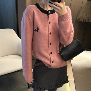 欧货女装 新款 毛衣外套潮 女欧洲站2025冬装 小马刺绣细羊毛针织开衫