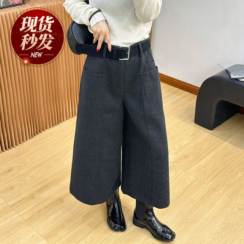 羊毛呢八分西装阔腿裤女欧货裤子