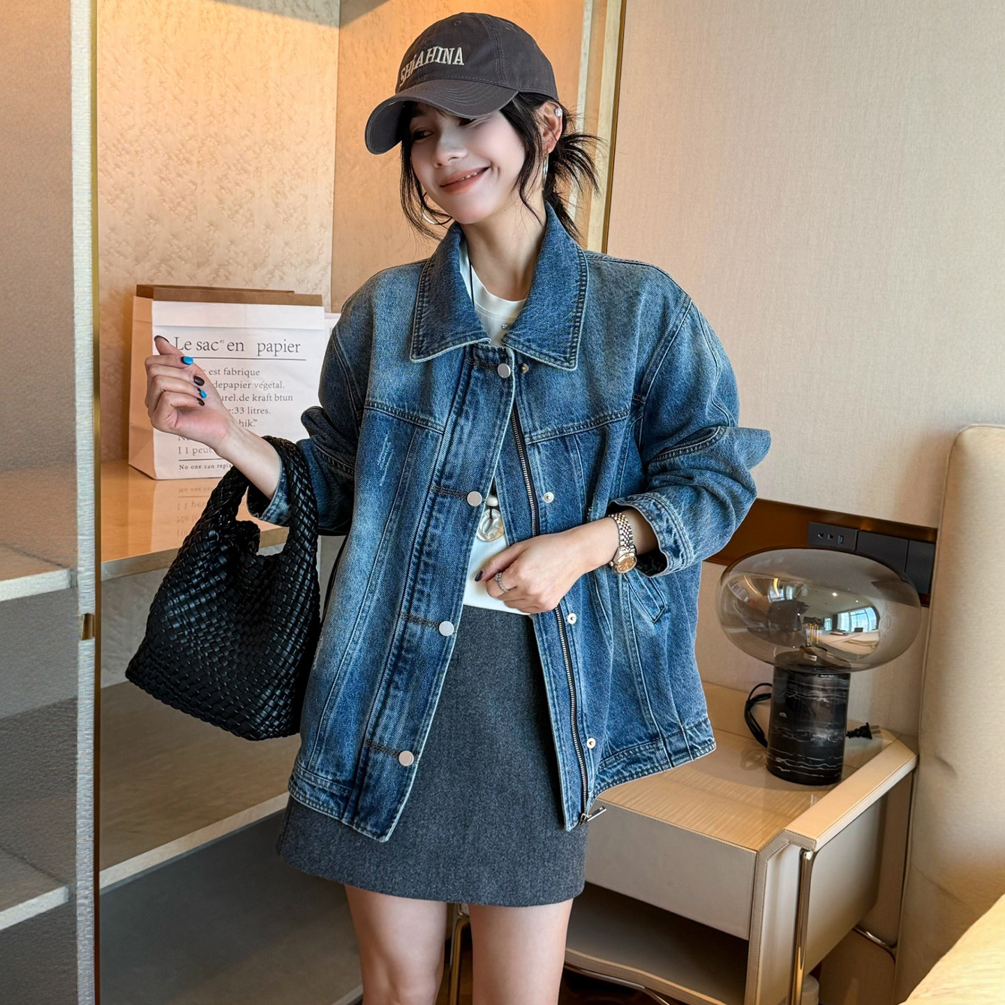 复古做旧翻领牛仔外套女欧洲站2026春装新款欧货女装宽松牛仔衣潮