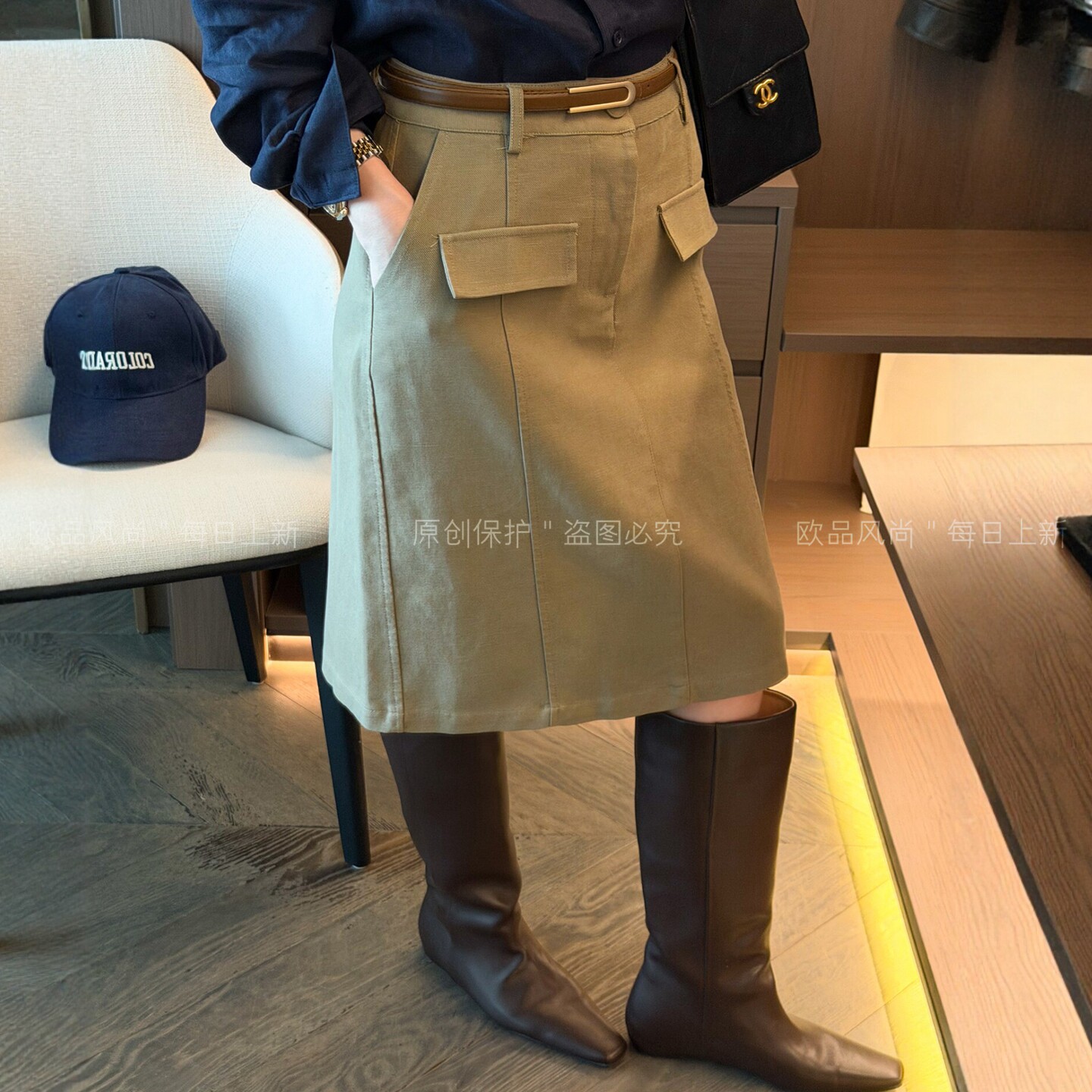 老钱风A字工装半身裙女欧洲站潮