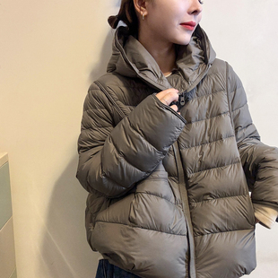 时尚 欧货女装 短外套潮 新款 白鸭绒连帽排骨羽绒服女欧洲站2025冬装