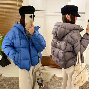 短款 欧货女装 外套潮 新款 克莱因蓝连帽面包羽绒服女欧洲站2025冬装