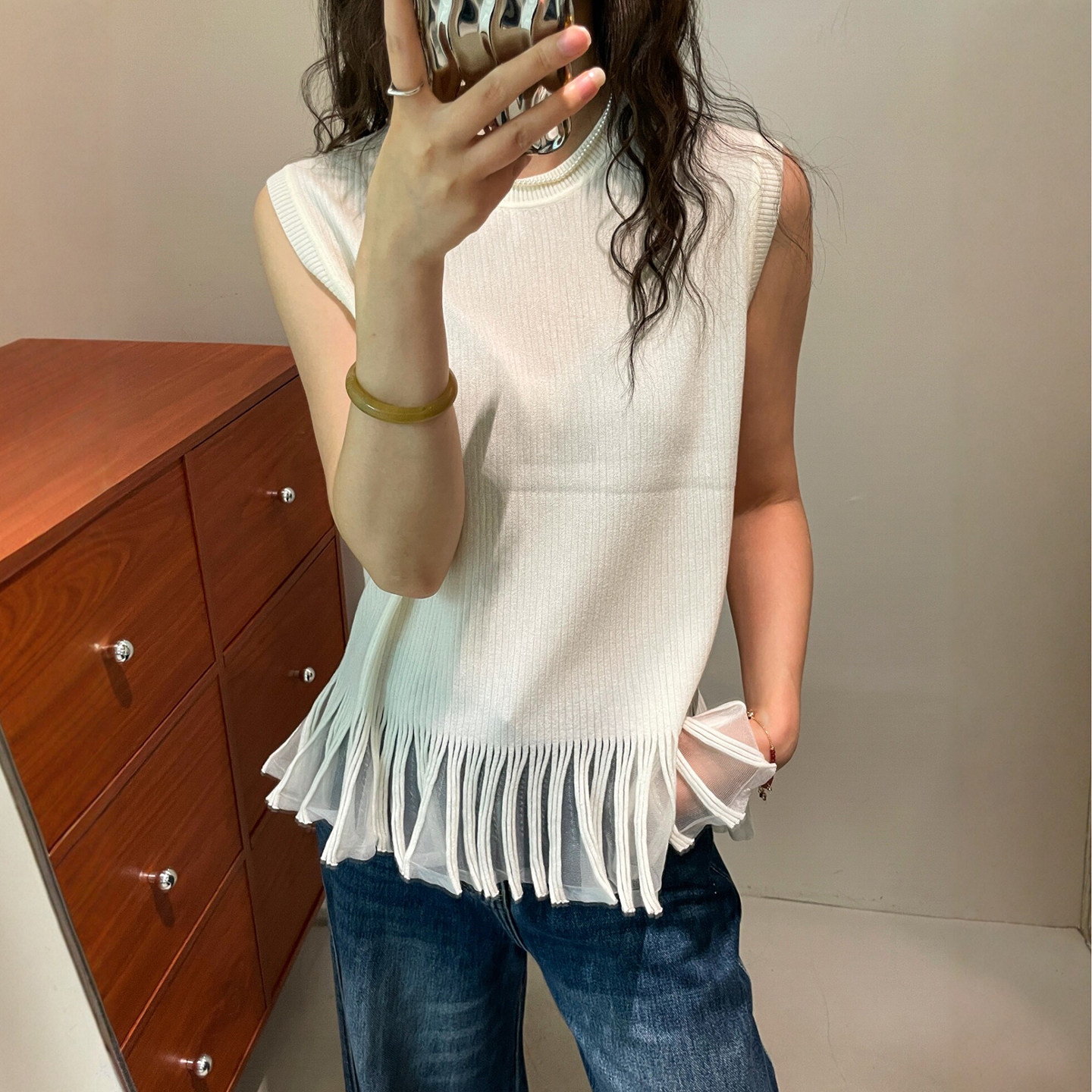 下摆流苏A字细羊毛针织衫女欧货