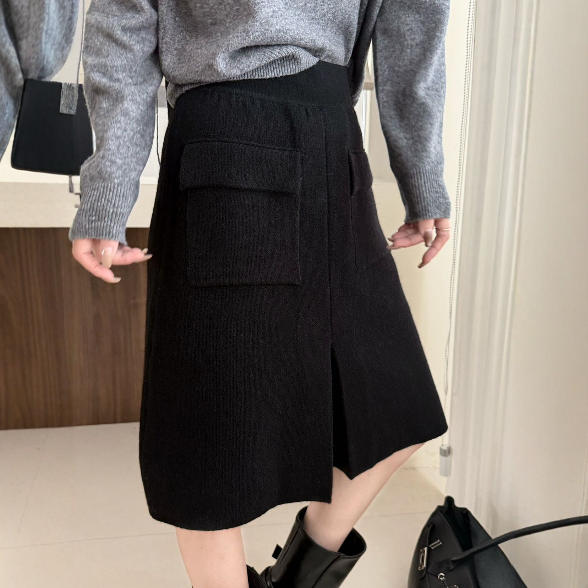 开叉A字羊毛针织半身裙女欧洲站