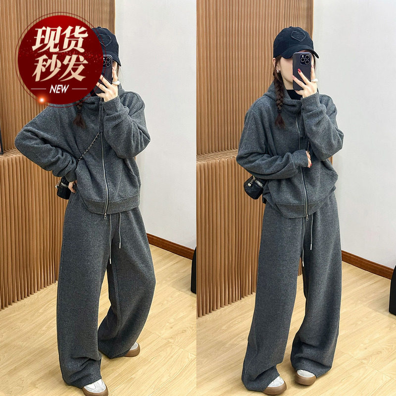 羊毛呢连帽卫衣开衫外套两件套装女欧洲站2025冬装新款欧货女装潮,女装/女士精品,时尚套装,淘宝优惠券,粉丝福利购,淘宝优惠卷