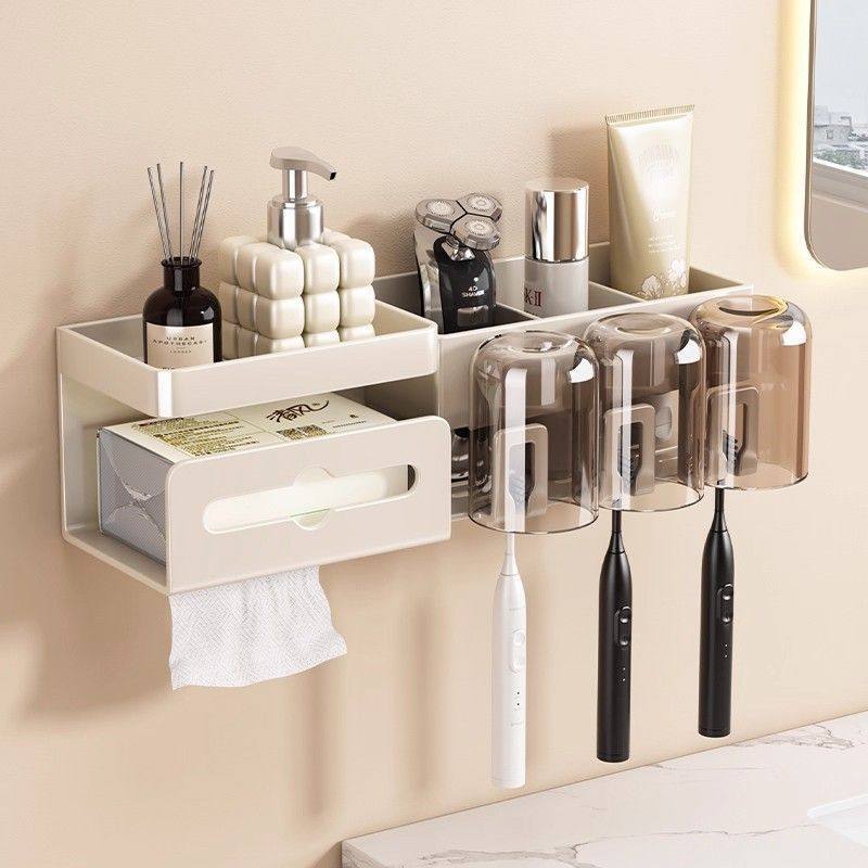 贝凯牙刷架浴室置物架卫生间壁挂式多功能牙杯纸巾支架一体收纳架,家装主材,卫浴置物架,淘宝优惠券,粉丝福利购,淘宝优惠卷