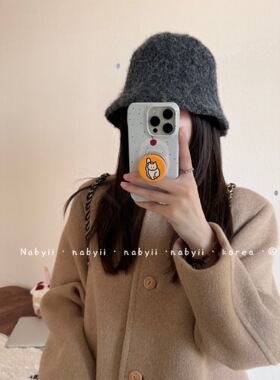 Vva Kataki韩系灰色渔夫帽子女素颜遮脸纯色圆顶毛绒盆帽秋冬保暖