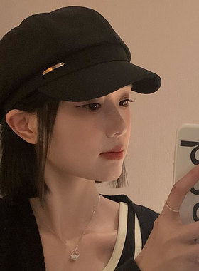 Vva Kataki黑色贝雷帽女秋冬季ins网红百搭帽子日系大头围显脸小