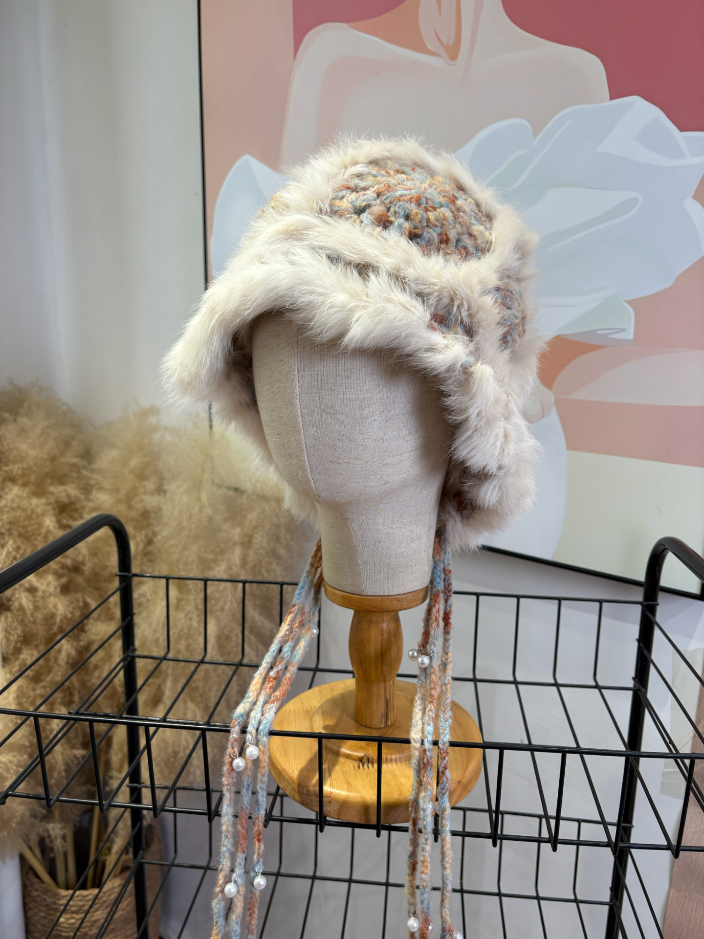 夕慕新款真兔毛云朵针织醒狮帽子女冬季保暖毛绒绒百搭盆帽显脸小