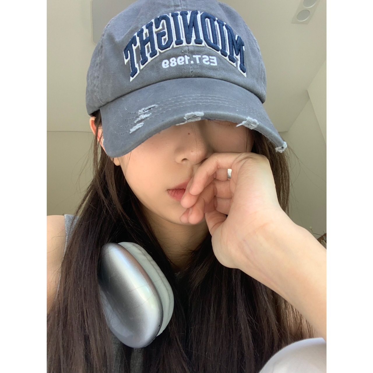 Vva Kataki美式女孩 街头做旧破洞棒球帽刺绣字母软顶大头围鸭舌