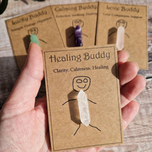 亚马逊爱情水晶柱石头双尖六角柱摆件疗愈水晶卡片跨境创意礼品