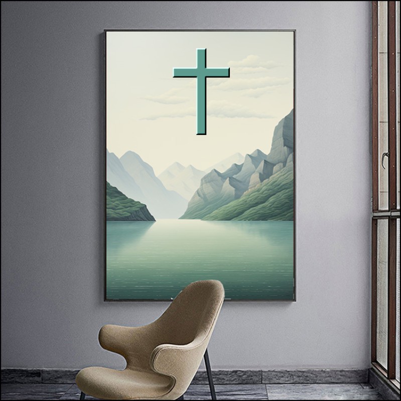 小清新十字架卧室挂画牧羊装饰画入户客厅玄关壁画意境房间装饰画