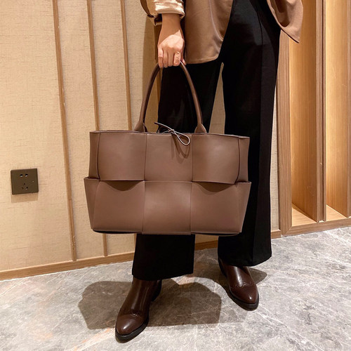 大号真皮编织托特包单肩包