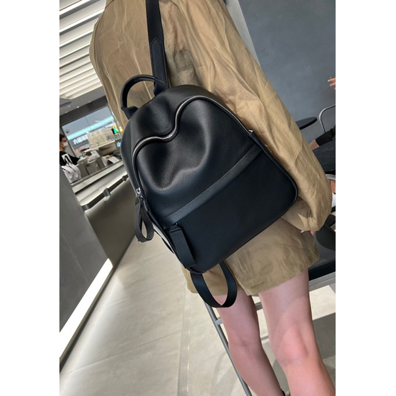 休闲女士双肩棉真皮背包软皮