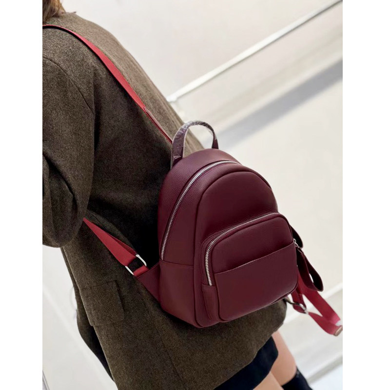 休闲女双肩包棉头层牛皮真皮小包