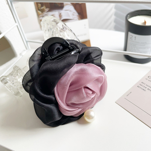 ins温柔雾粉玫瑰花抓夹法式 高级感发饰盘发夹马尾夹鲨鱼夹头饰女