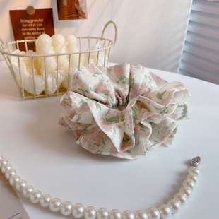 原创发饰温柔发圈女法式 复古花朵超大肠圈高弹盘发绳丸子头绳皮筋