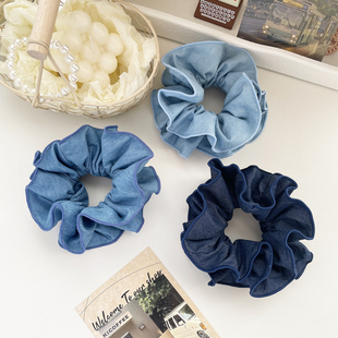 日系少女发饰复古牛仔发圈洋气大肠圈后脑勺盘发丸子头饰发绳头花
