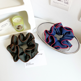 小众复古发饰双层牛仔大肠发圈女高级感头饰高马尾盘发绳丸子头绳