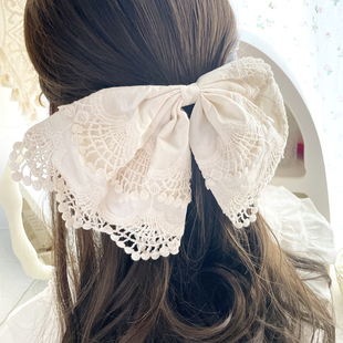 手工棉艺蕾丝镂空发夹森系复古发饰超仙女蝴蝶结顶夹大号发卡头饰