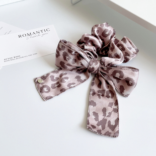 原创复古发饰高级感豹纹大肠圈女蝴蝶结发绳盘发圈飘带皮筋头饰