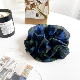 复古日系格子大肠发圈森女气质三层发绳后脑勺头饰丸子头花盘发饰