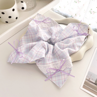 法式 田园发饰格子蕾丝方巾发圈发绳度假氛围感大肠圈文艺拍照头饰